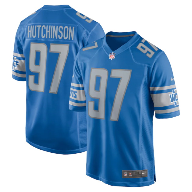 mens nike aidan hutchinson blue detroit lions 2022 nfl draft first round pick game jersey